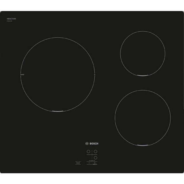 Table induction 60 cm - Bosch Série 2 - 3 foyers - Noir - Touch Select - H5,1 x L59,2 x P52,2 cm - PUC611AA5E