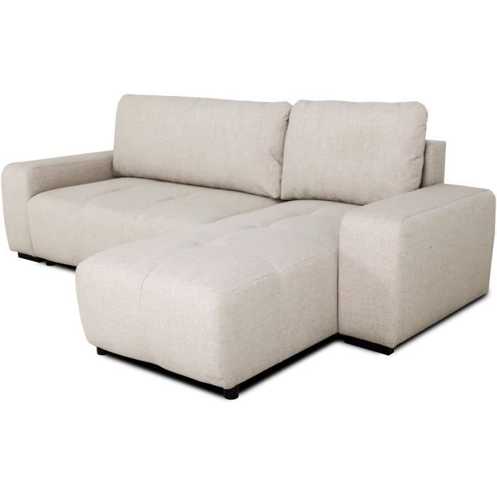 Canapé d'angle convertible réversible - 3 places - SIERRA - Avec coffre - Tissu Beige - 243 x 160 x 82 cm