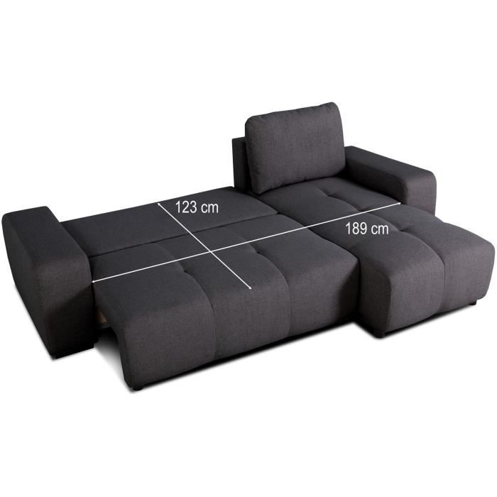Canapé d'angle convertible réversible - 3 places - SIERRA - Avec coffre - Tissu Anthracite - 243 x 160 x 82 cm