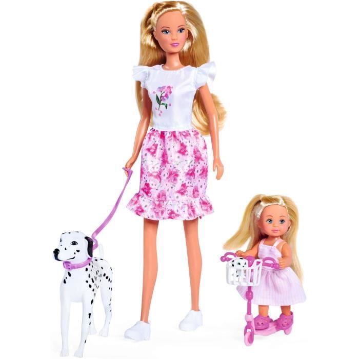 Steffi Love poupÈe dalmatien + Evi Love - 2 poupÈes 29 et 12 cm - 2 Figurines Dalmatien - Trotinette Evi - Des 3 ans