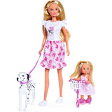 Steffi Love poupÈe dalmatien + Evi Love - 2 poupÈes 29 et 12 cm - 2 Figurines Dalmatien - Trotinette Evi - Des 3 ans