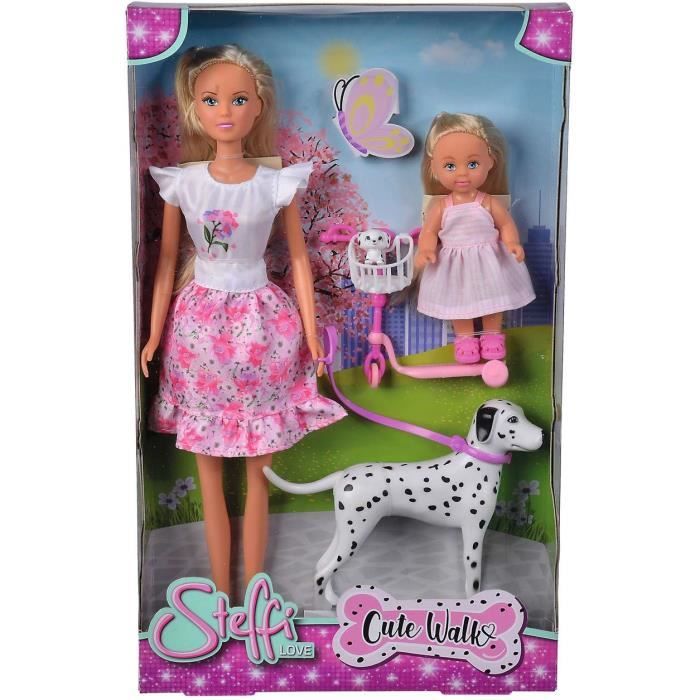 Steffi Love poupÈe dalmatien + Evi Love - 2 poupÈes 29 et 12 cm - 2 Figurines Dalmatien - Trotinette Evi - Des 3 ans