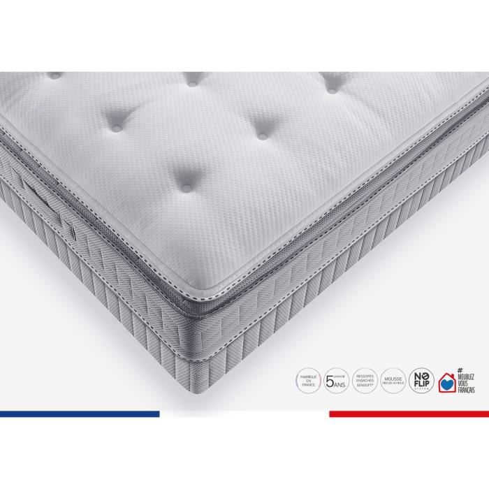 Matelas 140 x 190 SIMMONS - Hauteur 29 cm - Ressorts ensachés Sensoft - No Flip - Enveloppant - Fabriqué en France -  SW5