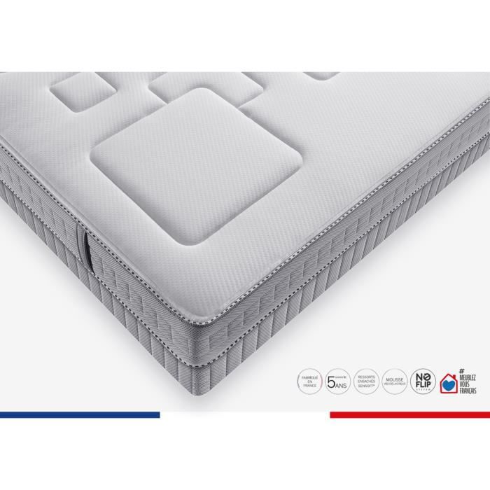 SIMMONS SW3 Matelas 160 x 200 - Ep. 25 cm - Ressorts ensachés Sensoft - No Flip - Morphologique - Fabriqué en France
