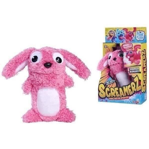 Smoby - Screamerz - Peluche intéractive amusante - Lapin - 27 cm - Bruits en la secouant ou appuyant sur le bouton