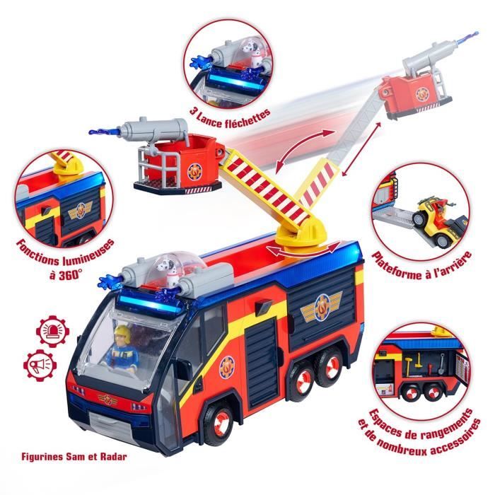 Sam Le Pompier - Camion de pompier - Jupiter - 2 figurines - Sons et lumieres - Plusieurs accessoires - 3 piles incluses