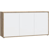 Buffet - SKELPE - Blanc mat et chene - 3 portes + 3 tablettes - 152,6 x 42 x 78,5 cm
