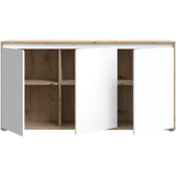 Buffet - SKELPE - Blanc mat et chene - 3 portes + 3 tablettes - 152,6 x 42 x 78,5 cm