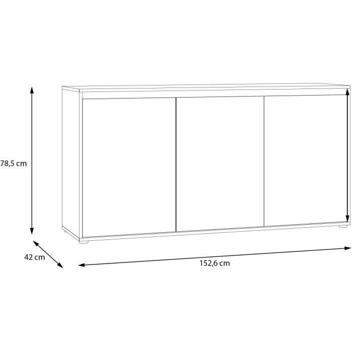 Buffet - SKELPE - Blanc mat et chene - 3 portes + 3 tablettes - 152,6 x 42 x 78,5 cm