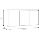 Buffet - SKELPE - Blanc mat et chene - 3 portes + 3 tablettes - 152,6 x 42 x 78,5 cm