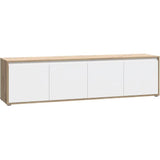 Meuble TV - SKELPE- Blanc mat et chene - 4 portes - 188,3 x 42 x 49,7 cm