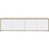 Meuble TV - SKELPE- Blanc mat et chene - 4 portes - 188,3 x 42 x 49,7 cm