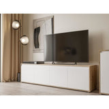 Meuble TV - SKELPE- Blanc mat et chene - 4 portes - 188,3 x 42 x 49,7 cm