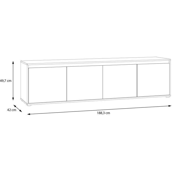 Meuble TV - SKELPE- Blanc mat et chene - 4 portes - 188,3 x 42 x 49,7 cm