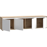 Meuble TV - SKELPE- Blanc mat et chene - 4 portes - 188,3 x 42 x 49,7 cm