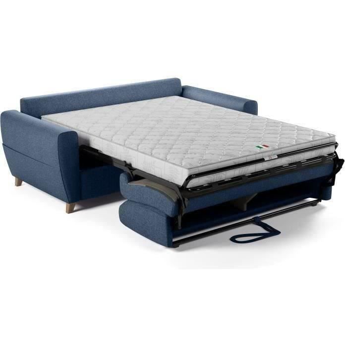 Canapé convertible express 3 places SKY - Tissu Bleu - matelas 14cm - 192 x 100 x 88 cm