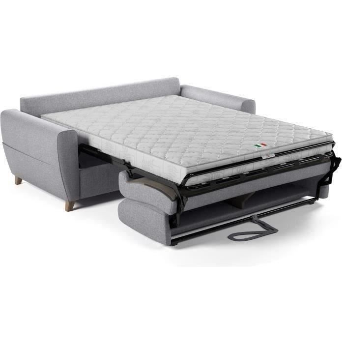 Canapé convertible express 3 places SKY - Tissu Gris - matelas 14cm - 192 x 100 x 88 cm