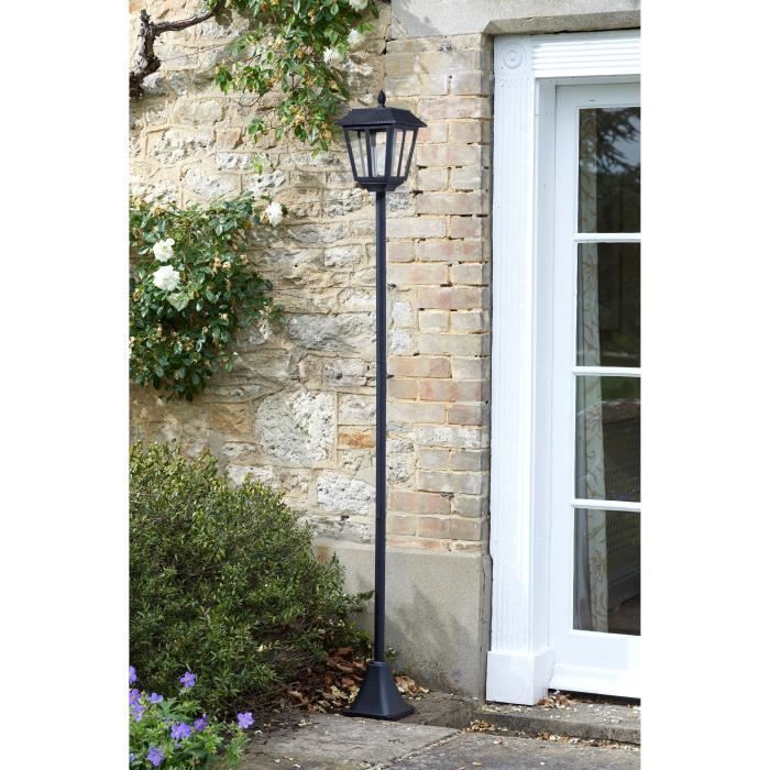 Lampadaire solaire lanterne 170 cm SMART SOLAR - 100 lm, lentille verre effet goutte, LED blanc froid