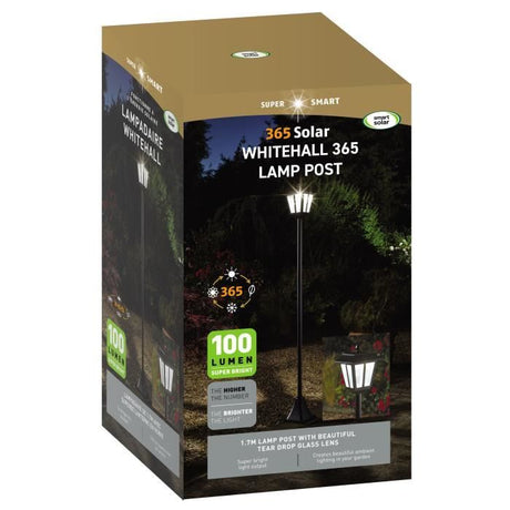 Lampadaire solaire lanterne 170 cm SMART SOLAR - 100 lm, lentille verre effet goutte, LED blanc froid