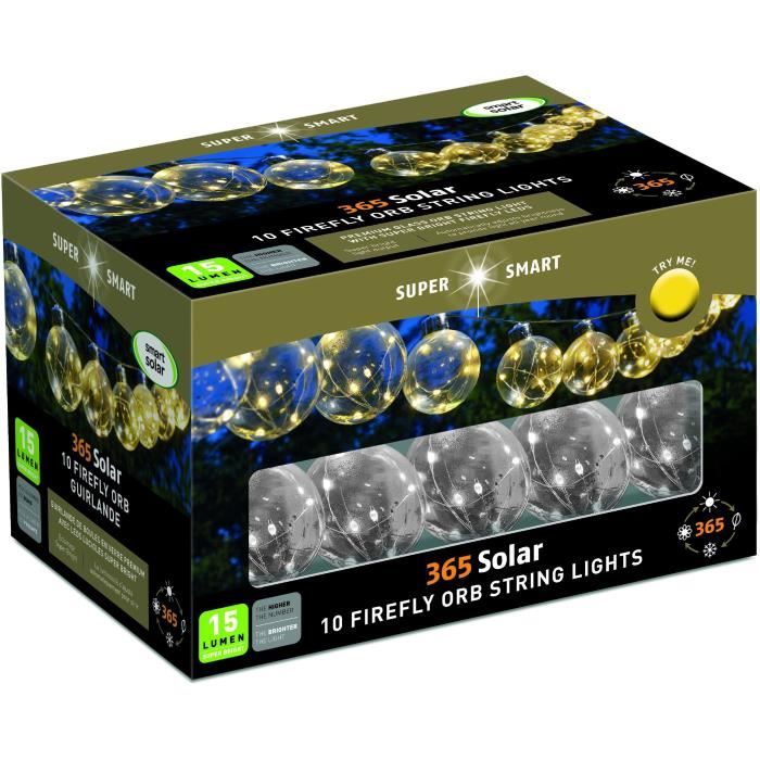 Guirlande solaire Firefly Orbes 365 - SMARDTV - 10 boules lumineuses de 8cm - Blanc chaud - 4,7m