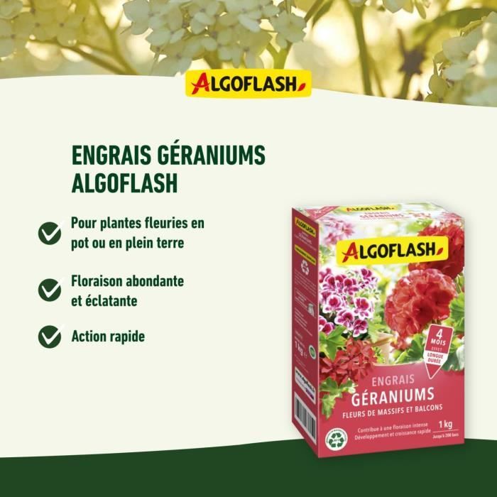 ALGOFLASH NATURASOL Engrais Géraniums, Fleurs de Massifs et Balcons - 1 kg