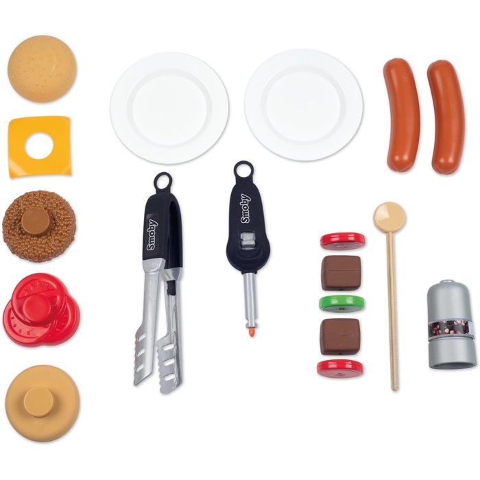 SMOBY - Barbecue grill sur Pieds - 18 Accessoires - Hamburger et brochette a assembler - Ustensiles - 3 ans - Fabrication Française