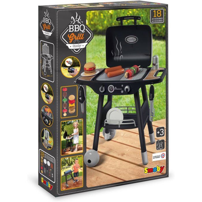 SMOBY - Barbecue grill sur Pieds - 18 Accessoires - Hamburger et brochette a assembler - Ustensiles - 3 ans - Fabrication Française
