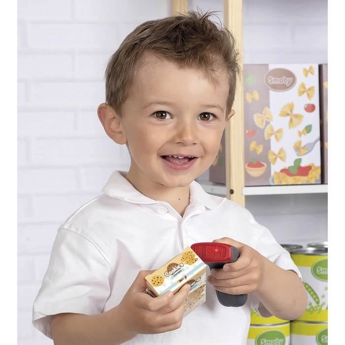 Smoby - Caisse enregistreuse - 30 accessoires inclus - Calculatrice et Scanner avec son et lumiere - Fabriqué en France - Dés 3ans