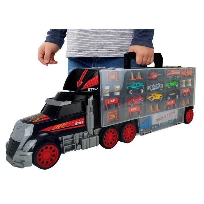 Camion transporteur de voitures - Dickie Toys - Truck Carry Case - 7 véhicules die-cast - 62cm