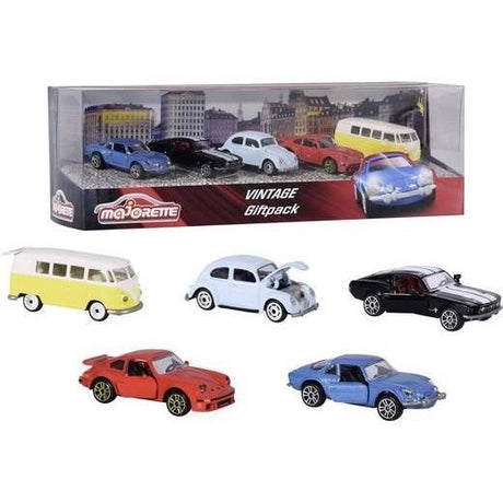 Coffret Cadeau Vintage 5 Véhicules - MAJORETTE - Modeles rétro a roues libres - Métal - Échelle 1/64 - Des 3 ans