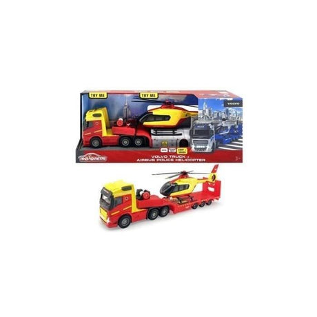 Camion avec Hélicoptere Police - MAJORETTE - Grand Série 35 cm - Échelle 1/43 - Portes ouvrantes, sons et lumieres - Des 3 ans