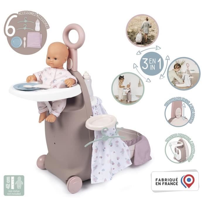 Valise Nurserie 3 en 1 - Baby Nurse - Pour Poupons jusqu'a 42cm - Beige/Rose/Blanc