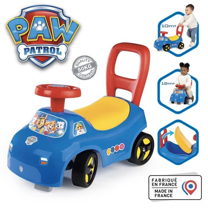 Smoby - Porteur auto enfant 2 en 1 - Pat' Patrouille - Coffre sous la selle - Des 10 mois - Fabrication franÁaise