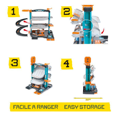 Garage City Flex - MAJORETTE - 3 niveaux - Station lavage, pompe, ascenseur- 5 véhicules inclus - Des 3 ans