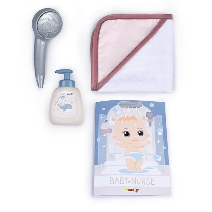 Baby Nurse - Douche - Cape de bain + pousse mousse - Douchette amovible et focntionnel - Pour poupons jusqu'a 40 cm