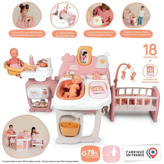 SMOBY - Baby Nurse - Grande maison des bébés pour poupons - 19 accessoires - des 3 ans