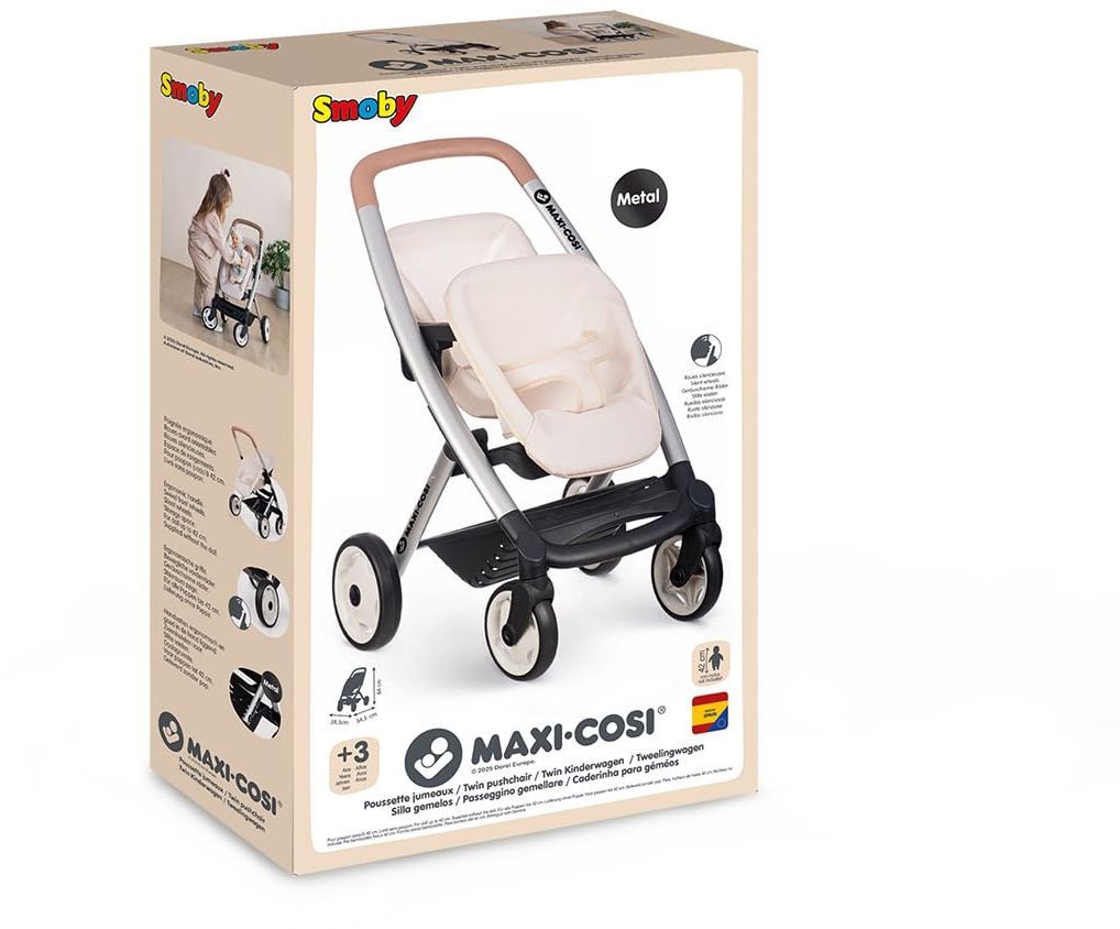 SMOBY - Maxi cosi - Poussette Jumeaux beige  - Pour poupon - Des 3 ans