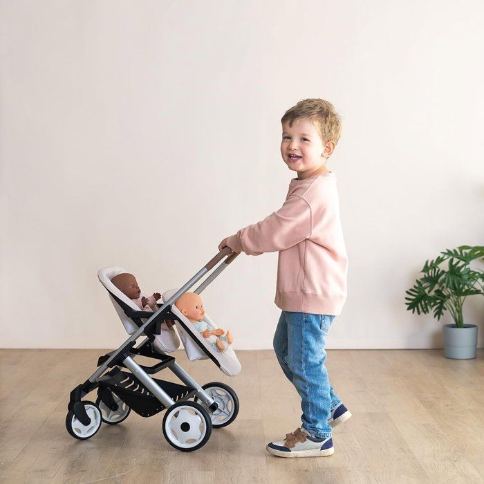 SMOBY - Maxi cosi - Poussette Jumeaux beige  - Pour poupon - Des 3 ans