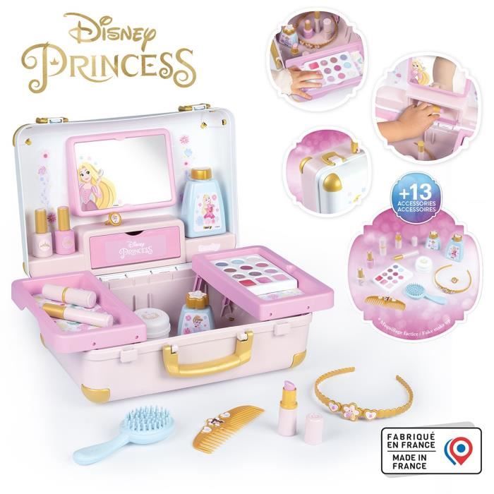 Smoby - Disney Princesse - Valise beauté  facile a transporter - 13 accessoires inclus : coiffure, onglerie, maquillage - Fabricatio