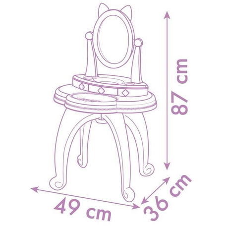 Smoby - Gabby et la Maison Magique - Coiffeuse enfant 2 en 1 - Tabouret inclus - 12 accessoires - Miroir orientable