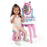 Smoby - Gabby et la Maison Magique - Coiffeuse enfant 2 en 1 - Tabouret inclus - 12 accessoires - Miroir orientable