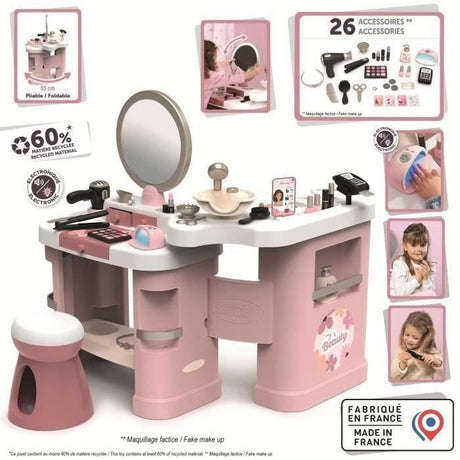 SMOBY -  My Beauty Center - Institut de Beauté 3 en 1 - Coiffure, Onglerie, Maquillage Factice - 26 Accessoires - Des 3 ans