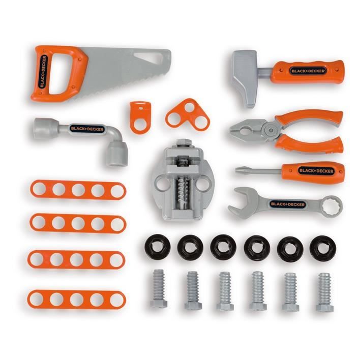 Smoby - Black and Decker -Etabli Bricolo Smart - Jeu d'imitation - Mallette qui se transforme en établi - 33 accessoires inclus - Fa
