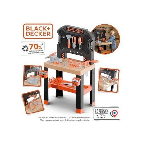 SMOBY - Black+Decker - Etabli Bricolo - Jouet d'Imitation - 78 Accessoires - 7 Outils - Zones de Rangement - Matiere Recyclée - 3ans