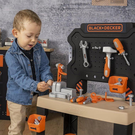 SMOBY - Black+Decker - Etabli Bricolo - Jouet d'Imitation - 78 Accessoires - 7 Outils - Zones de Rangement - Matiere Recyclée - 3ans