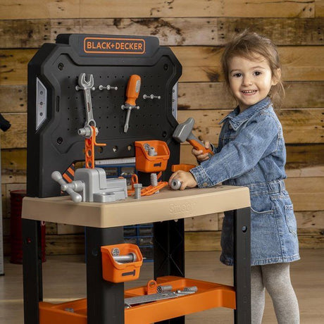 SMOBY - Black+Decker - Etabli Bricolo - Jouet d'Imitation - 78 Accessoires - 7 Outils - Zones de Rangement - Matiere Recyclée - 3ans