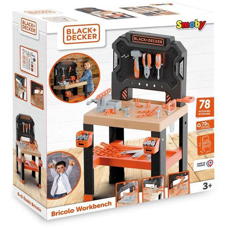 SMOBY - Black+Decker - Etabli Bricolo - Jouet d'Imitation - 78 Accessoires - 7 Outils - Zones de Rangement - Matiere Recyclée - 3ans