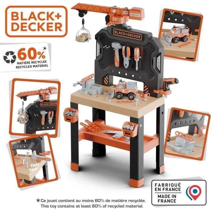 SMOBY - Black+Decker - Etabli Bricolo Builder - 87 Accessoires - Matiere Recyclée - A Partir de 3 Ans - Fabrication Française