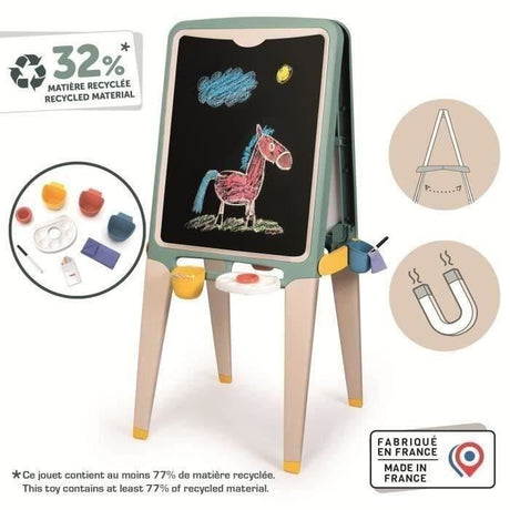 SMOBY - Grand Tableau - Faces Craie et Magnétique - Bacs Amovibles - 13 Accessoires - Matiere Recyclée - Fabrication Française