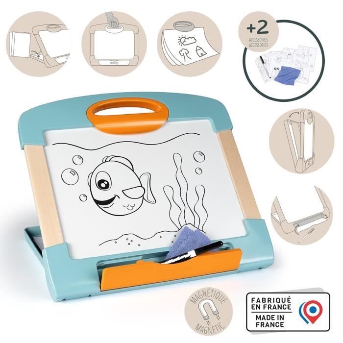 Smoby - Ardoise nomade - 3 utilisation différentes - Inclus : 1 feutre effaçable,  4 coloriages et 1 chiffon - Fabriqué en France